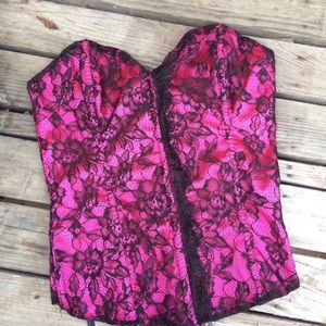 Sexy Lace Corset Bustier Black & Pink Sz 36